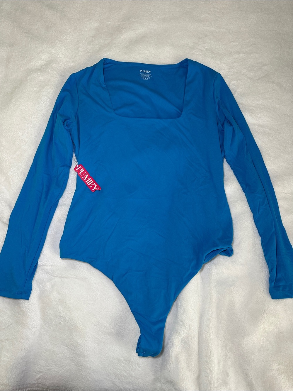 Pumiey Women's Long Sleeve Square Neck Bodysuit in Bright Blue